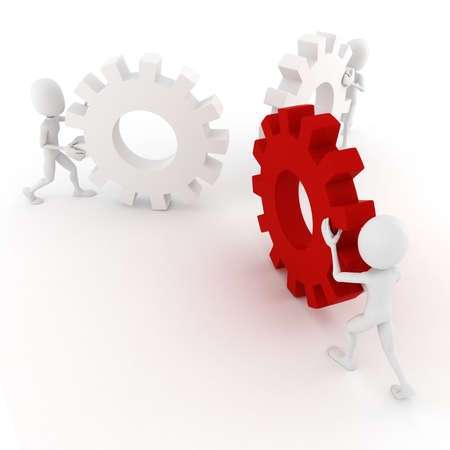 3d man pushing ghear wheelsの写真素材