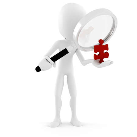 3d man holding a big mighifier glassの写真素材