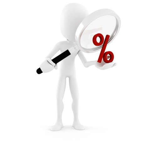 3d man holding a big mighifier glassの写真素材