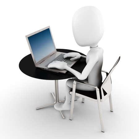 3d man working at his laptopの写真素材