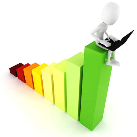 3d man business man working at his laptopの写真素材