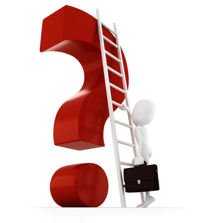 3d man and big red question markの写真素材