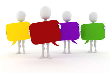 3d man holding colorful bubble chatの写真素材