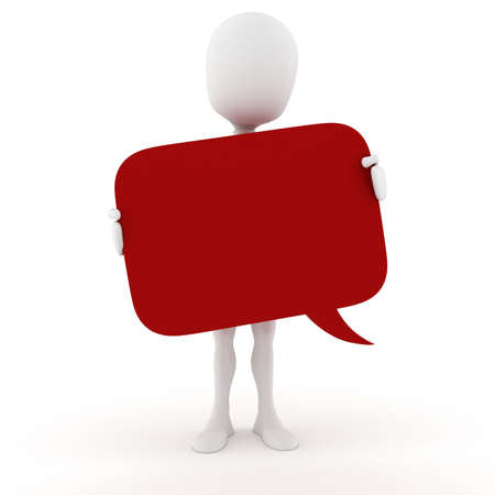 3d man holding colorful bubble chatの写真素材