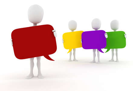 3d man holding colorful bubble chatの写真素材