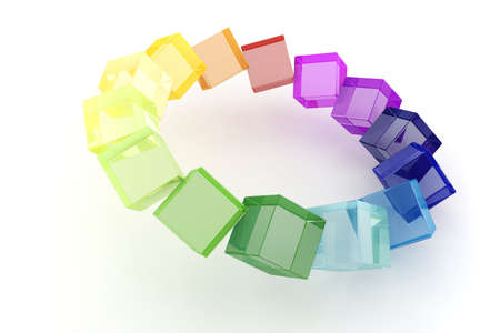 3d colorful cubes, on white backgroundの写真素材