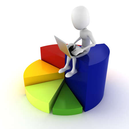3d man sitting on a colorfull business graphの写真素材