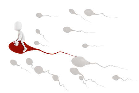3d man riding a sperm cell の写真素材