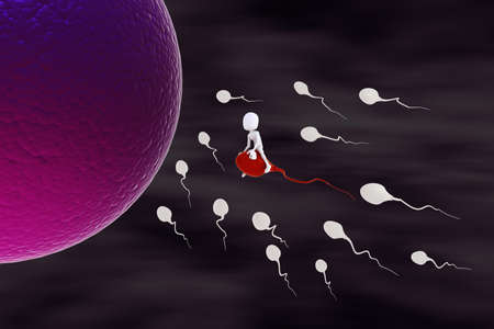 3d man riding a sperm cell の写真素材