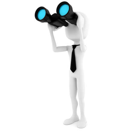 3d man business man holding a binocular searching for opportunities の写真素材