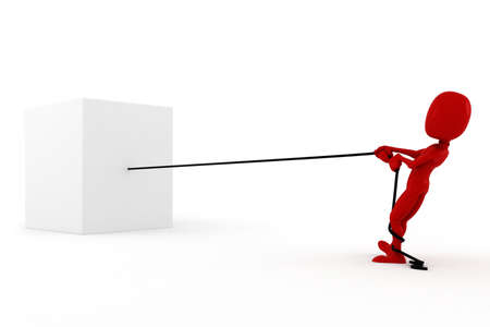 3d man pulling a rope, on white backgroundの写真素材