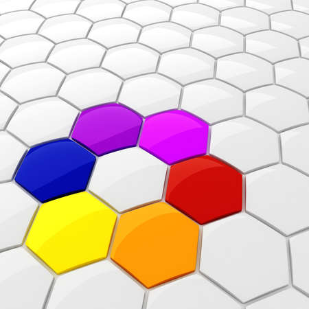 3d colorful hexagonal puzzle pieces