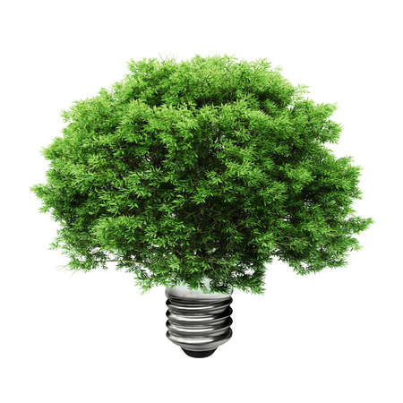 3d tree in a lightbulb, green energy concept