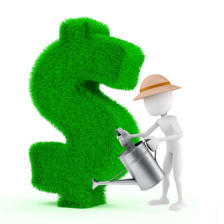 3d man and sprinkler on white backgroundの写真素材