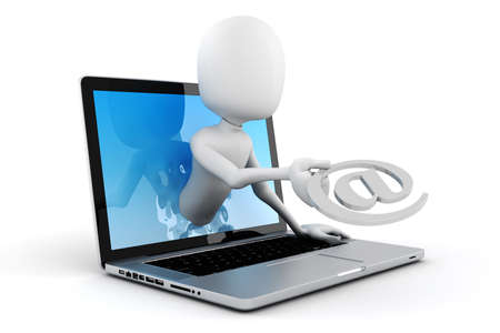 3d man and laptop online mail conceptの写真素材
