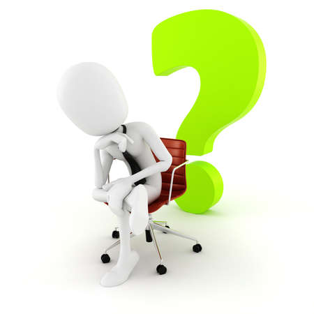 3d man executive sitting in a chair planing the next move , on white backgroundの写真素材