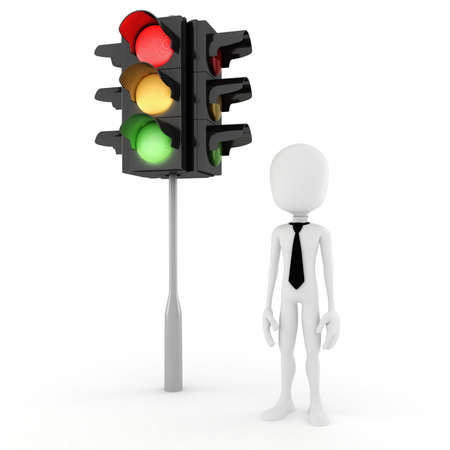 3d man and traffic lightの写真素材
