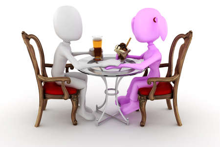 3d man couple restaurant dinnerの写真素材