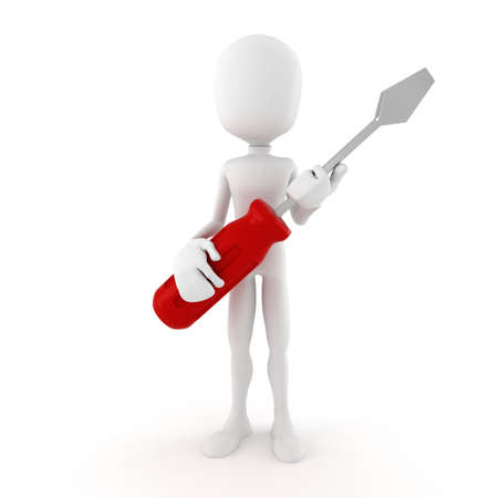 3d man holding a screwdriverの写真素材