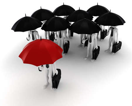 3d man holding an umbrella, security in business conceptの写真素材