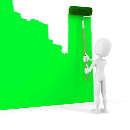 3d man painting a wallの写真素材
