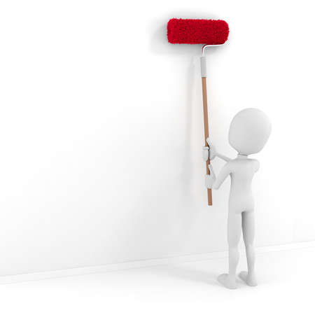 3d man painting a wallの写真素材