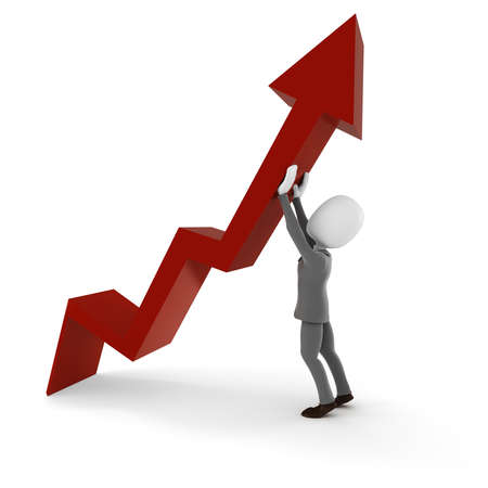 3d man business pushing  up a business arrowの写真素材