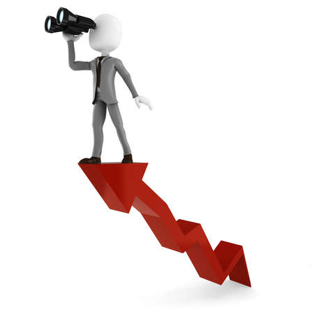 3d man businessman holding a binocular searching for opportunities in businessの写真素材