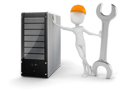 3d man and server, hardware mentenanceの写真素材
