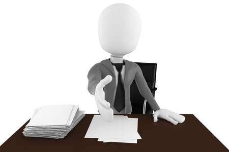 3d man businessman hand shake over deskの写真素材
