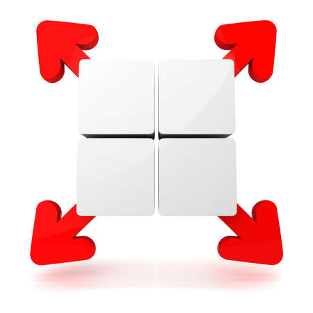 3d colorful squares with arrows in corners on white background