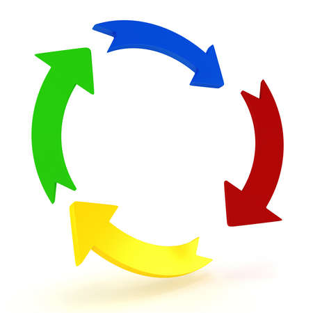 3d colorful arrows on white backgroundの写真素材