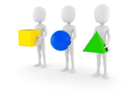 3d man holding geometric elementsの写真素材
