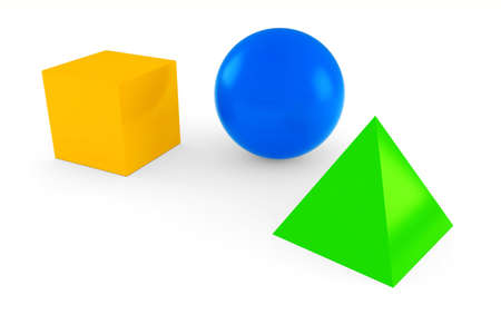 3d colorful geometric objects on white background