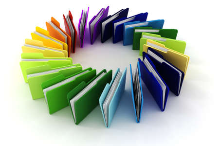 3d colorful folders on white backgroundの写真素材