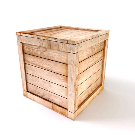 3d wooden box on white background