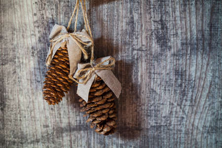 Christmas decorations on wooden backgroundの写真素材
