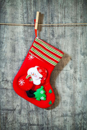 Christmas decorations on wooden backgroundの写真素材