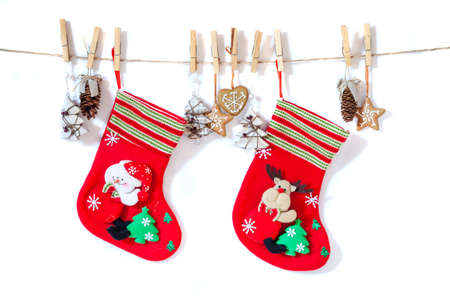 Christmas decorations on white backgroundの写真素材