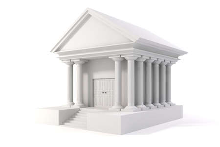 3d icon of vintage bank building on white backgroundの写真素材