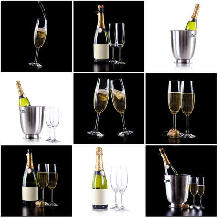 Champagne bottle and glasses packの写真素材