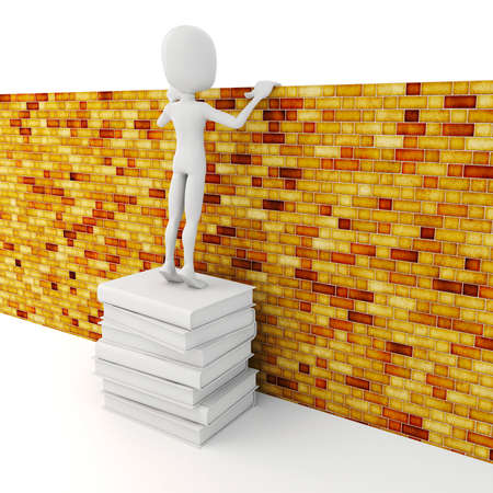 3d man on a pile of books . learning metaphor