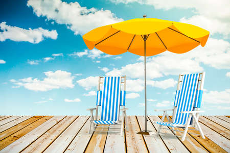Sun loungers and umbrellaの写真素材