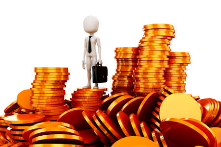 3d man and gold coinsの写真素材