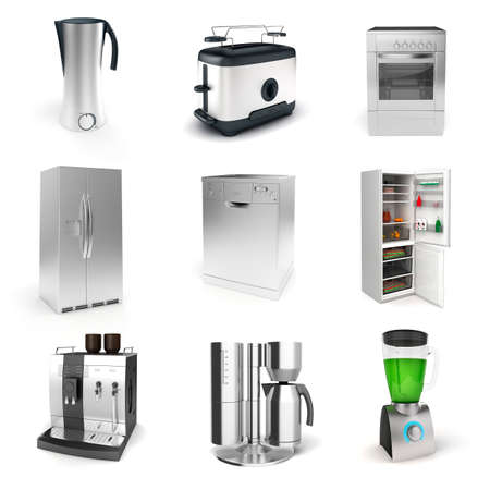 3d render of household appliances on white backgroundの写真素材