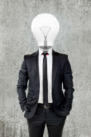 businessman with light bulb head, creativity in business conceptの写真素材