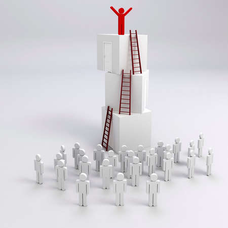 3d crowd man and  stack of boxes, success in business conceptの写真素材