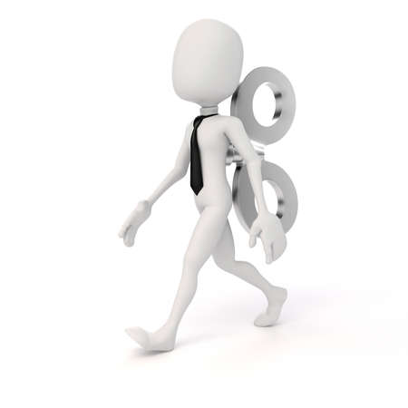 3d man with a big key on the back, efficiency in business conceptの写真素材