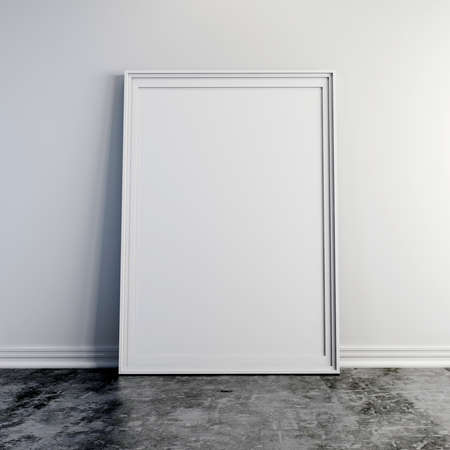 3d blank frame on white vintage brick wall