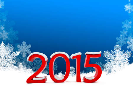3d red 2015 text with snowflakes background